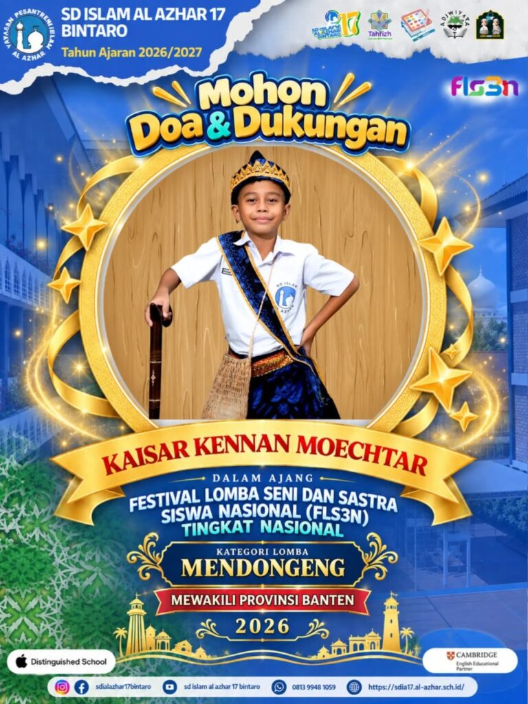 Kaisar Kennan Moechtar murid SD Islam Al Azhar 17 Bintaro mengikuti FLS3N 2026 kategori Mendongeng tingkat nasional